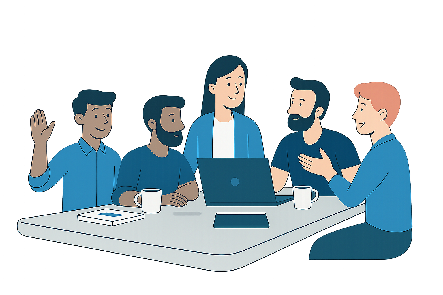 Illustration d'une équipe collaborant autour d'un ordinateur portable